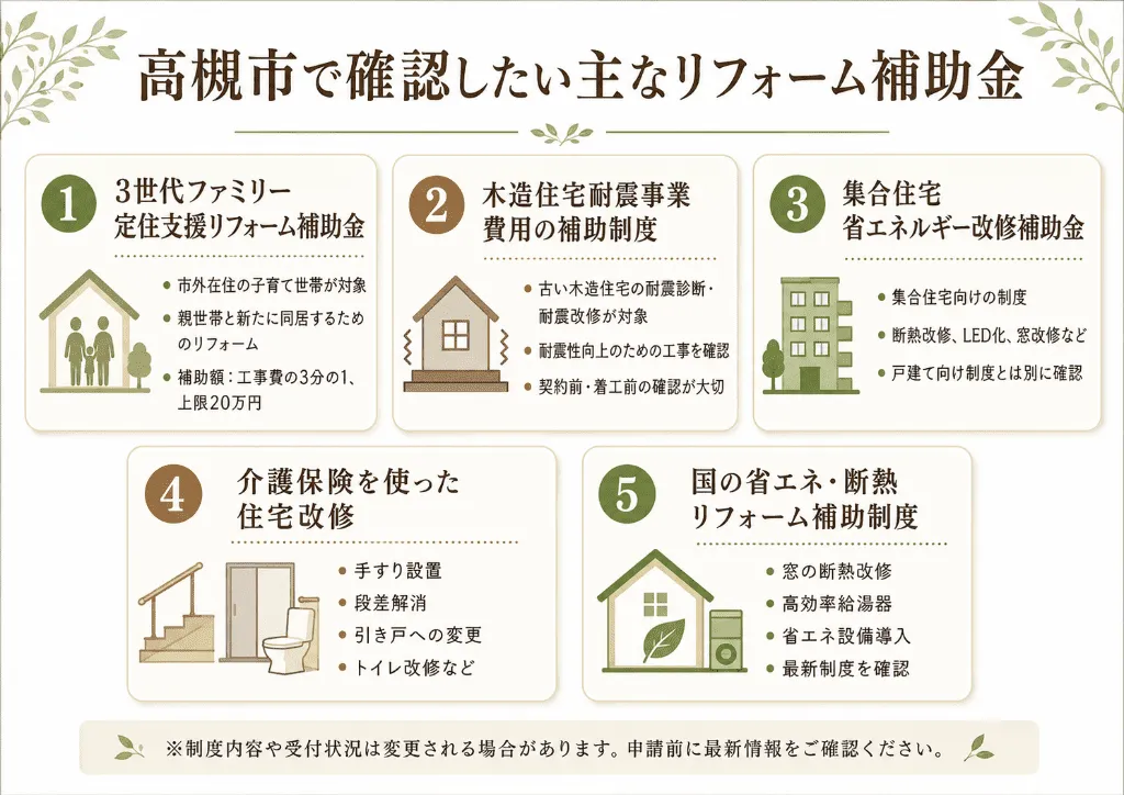 高槻市で確認したいリフォーム補助金をまとめたインフォグラフィック